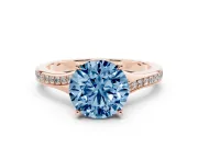 Round Pave Solitaire Engagement Ring Setting for a Fancy Blue Lab-Grown Diamond | Sweeping Shoulders | Rose Gold