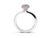 Round Hidden Halo Engagement Ring Setting for a Fancy Pink Lab-Grown Diamond | Pavé Band | Sterling Silver