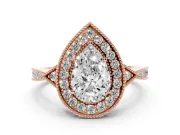 Pear-Shaped Vintage Milgrain Halo Engagement Ring Setting | Graduated Pavé Band | Rose Gold