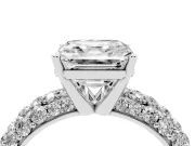 Asscher Cut Multi Row Pave Solitaire Engagement Ring Setting | Domed Shoulders | White Gold