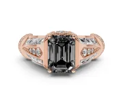 Fancy Black Emerald Cut Diamond Vintage-Inspired Milgrain Ring Set in Rose gold with Accent Split Shank