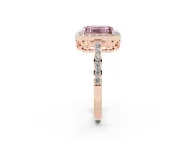 Fancy Pink Emerald Cut Diamond Halo Ring Set in Rose gold with Pavé-Setting Band and Open Prong Center