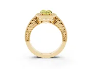 Fancy Yellow Oval Cut Diamond Halo Ring Set in Yellow gold with Round Accent Halo, Pavé Band and Prong Setting