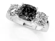 Cushion Cut Three Stone Engagement Ring Setting for a Black Center | Round Side Stones | Sterling Silver