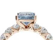 Princess Cut Side Stone Engagement Ring Setting for a Fancy Blue Lab-Grown Diamond | Scalloped Prong Accents | Rose Gold