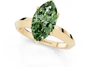 Fancy Green Marquise Cut Diamond Solitaire Engagement Ring Set in Yellow gold with Flat Band and Prong Setting