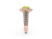 Fancy Yellow Radiant Cut Diamond Halo Engagement Ring Set in Rose gold with Split Shank and Prong Setting