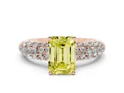 Emerald Cut Multi Row Pave Engagement Ring Setting for a Fancy Yellow Lab-Grown Diamond | Rose Gold
