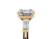 Asscher Cut Three Stone Engagement Ring Setting | Tapered Baguettes | Yellow Gold