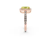 Fancy Yellow Emerald Cut Diamond Halo Ring Set in Rose gold with Delicate Pavé Band and Prong Setting