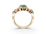 Round Three Stone Halo Engagement Ring Setting for a Fancy Green Lab-Grown Diamond | Pavé Wave Band | Yellow Gold