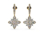 Marquise and Round Lab-Grown Diamond Floral Drop Earrings | Graduated Bar Top | Yellow Gold