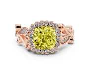 Cushion Cut Leaf Halo Engagement Ring Setting for a Fancy Yellow Lab-Grown Diamond | Rose Gold