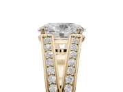 Oval Split Shank Pavé Engagement Ring Setting | Engraved Leaf Sides | Yellow Gold