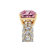 Cushion Cut Multi Row Pave Engagement Ring Setting for a Fancy Pink Lab-Grown Diamond | Yellow Gold