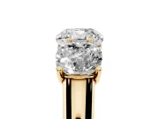 Cushion Cut Three Stone Engagement Ring Setting | Basket Prong Heads | Yellow Gold