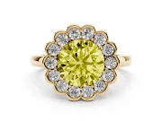 Round Scalloped Cluster Halo Engagement Ring Setting for a Fancy Yellow Lab-Grown Diamond | Plain Band | Yellow Gold