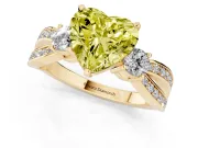 Fancy Yellow Three-Stone Heart Cut Diamond Twist Band Ring Set in Yellow gold with Pavé Accents and Prong Setting