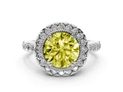 Round Milgrain Halo Engagement Ring Setting for a Fancy Yellow Lab-Grown Diamond | Pavé Shoulders | Sterling Silver