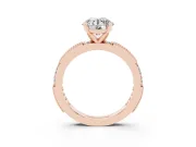 Round Cut Diamond Solitaire Ring Set in Rose gold with Slim Pavé Band and Prong Setting