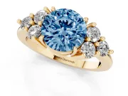 Round Cluster Side Stone Engagement Ring Setting for a Fancy Blue Lab-Grown Diamond | Yellow Gold