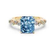 Radiant Cut Graduated Solitaire Engagement Ring Setting for a Fancy Blue Lab-Grown Diamond | Yellow Gold