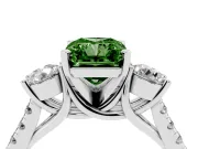 Fancy Green Three-Stone Radiant Cut Diamond Pavé Band Ring Set in Silver with Prong-Set Trio