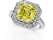 Asscher Cut Halo Engagement Ring Setting for a Fancy Yellow Lab-Grown Diamond | Polished Halo Rim | Sterling Silver