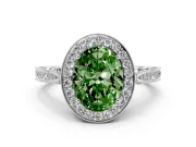 Oval Vintage Milgrain Halo Engagement Ring Setting for a Fancy Green Lab-Grown Diamond | Side Stones and Pave | Platinum