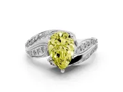 Fancy Yellow Pear Cut Diamond Solitaire Ring Set in Platinum with Layered Twist Pavé Band