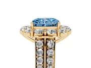 Radiant Cut Large Accent Halo Engagement Ring Setting for a Fancy Blue Lab-Grown Diamond | Graduated Pavé | Yellow Gold
