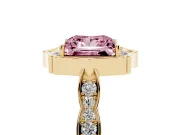 Princess Cut Vintage Scalloped Halo Engagement Ring Setting for a Fancy Pink Lab-Grown Diamond | Pave Band | Yellow Gold