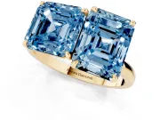 Fancy Blue Asscher Cut and Emerald Cut Toi Moi Ring Set in Yellow gold with Prong Setting