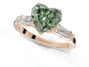 Heart-Shaped Tapered Baguette Engagement Ring Setting for a Fancy Green Lab-Grown Diamond | Bar Set Sides | Rose Gold