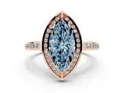 Fancy Blue Marquise Cut Diamond Halo Pavé Split Shank Ring Set in Rose gold with Prong Setting