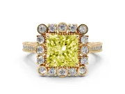 Princess Cut Scalloped Halo Engagement Ring Setting for a Fancy Yellow Lab-Grown Diamond | Milgrain Edges | Yellow Gold