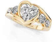 Heart-Shaped Bezel Bypass Engagement Ring Setting | Round Side Stones | Yellow Gold