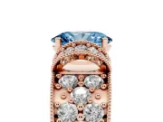 Oval Vintage Milgrain Pave Engagement Ring Setting for a Fancy Blue Lab-Grown Diamond | Crescent Side Rows | Rose Gold
