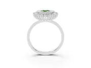 Fancy Green Pear Cut Diamond Halo Ring Set in Silver with Milgrain Edge and Round Prong Setting
