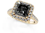 Princess Cut Halo Engagement Ring Setting for a Black Center | Pavé Shoulders | Yellow Gold