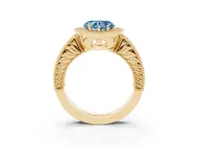 Fancy Blue Heart Cut Diamond Halo Ring Set in Yellow gold with Round Accent Halo, Pavé Band and Prong Setting