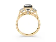 Fancy Black Princess Cut Diamond Three-Stone Ring Set in Yellow gold with Braided Band
