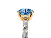 Round Baguette Side Stone Engagement Ring Setting for a Fancy Blue Lab-Grown Diamond | Yellow Gold