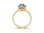 Cushion Cut Floral Petal Halo Engagement Ring Setting for a Fancy Blue Lab-Grown Diamond | Pavé Band | Yellow Gold
