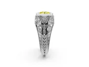 Fancy Yellow Round Cut Diamond Bezel Ring Set in Platinum with Milgrain Accent Band