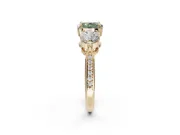 Cushion Cut Three Stone Engagement Ring Setting for a Fancy Green Lab-Grown Diamond | Tapered Pave Band | Yellow Gold