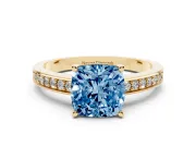Cushion Cut Pave Solitaire Engagement Ring Setting for a Fancy Blue Lab-Grown Diamond | Accented Basket | Yellow Gold