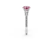 Round Three Stone Pavé Engagement Ring Setting for a Fancy Pink Lab-Grown Diamond | Round Side Stones | Sterling Silver