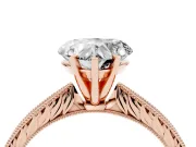 Heart Cut Diamond Solitaire Milgrain Engraved Band Set in Rose gold with Prong Setting