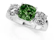 Cushion Cut Three Stone Engagement Ring Setting for a Fancy Green Lab-Grown Diamond | Wide Plain Band | White Gold
